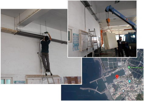 圖1 彌陀海氣象資訊展示站位置及施工照片